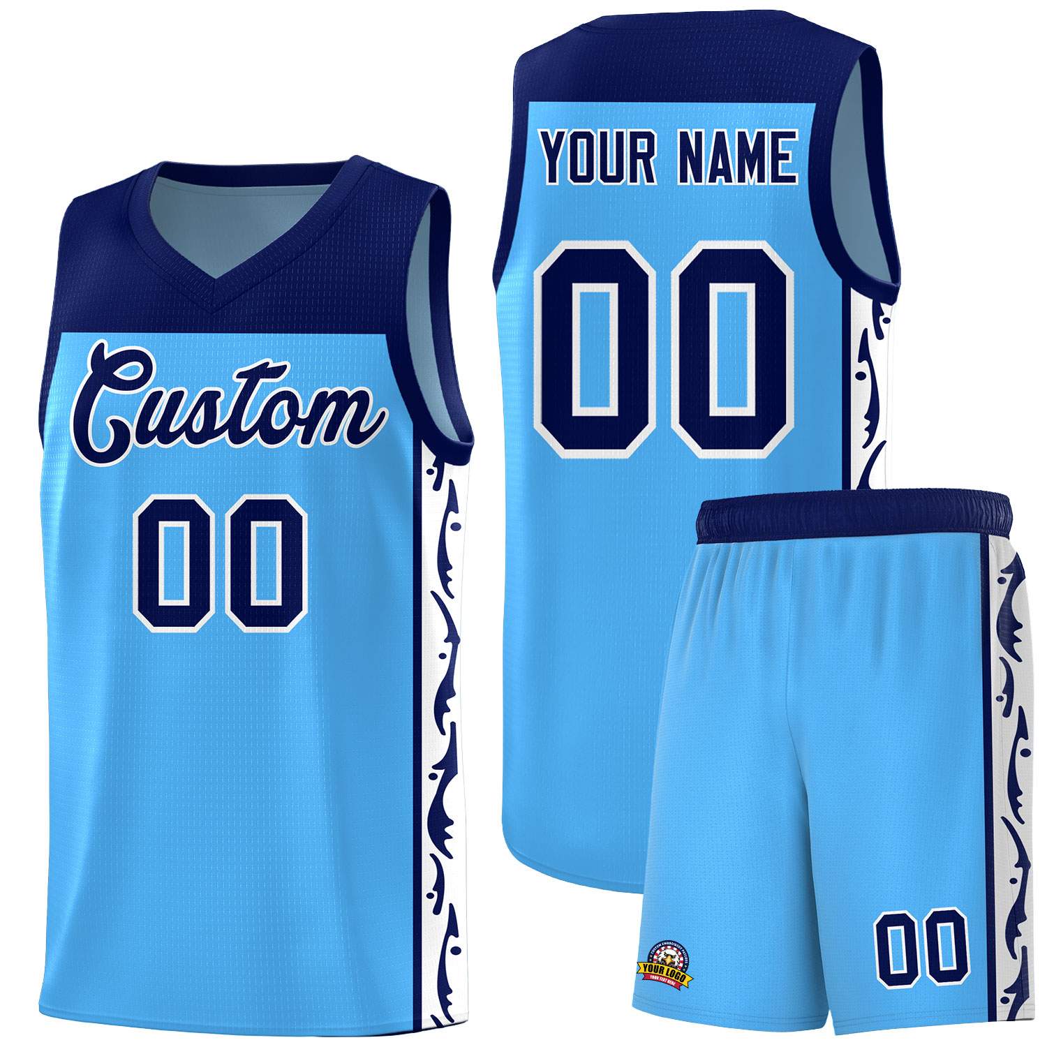 Custom Light Blue Side Pattern Sports Uniform Basketball Jersey