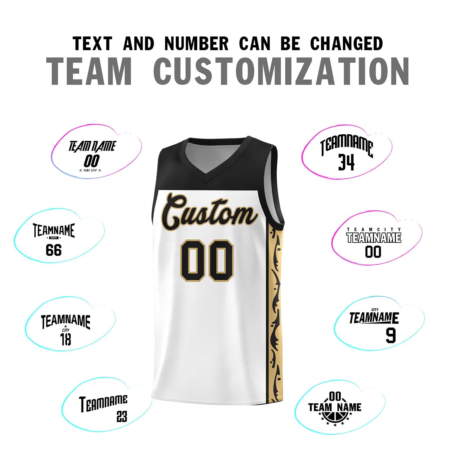 Custom White Side Pattern Sports Uniform Basketball Jersey