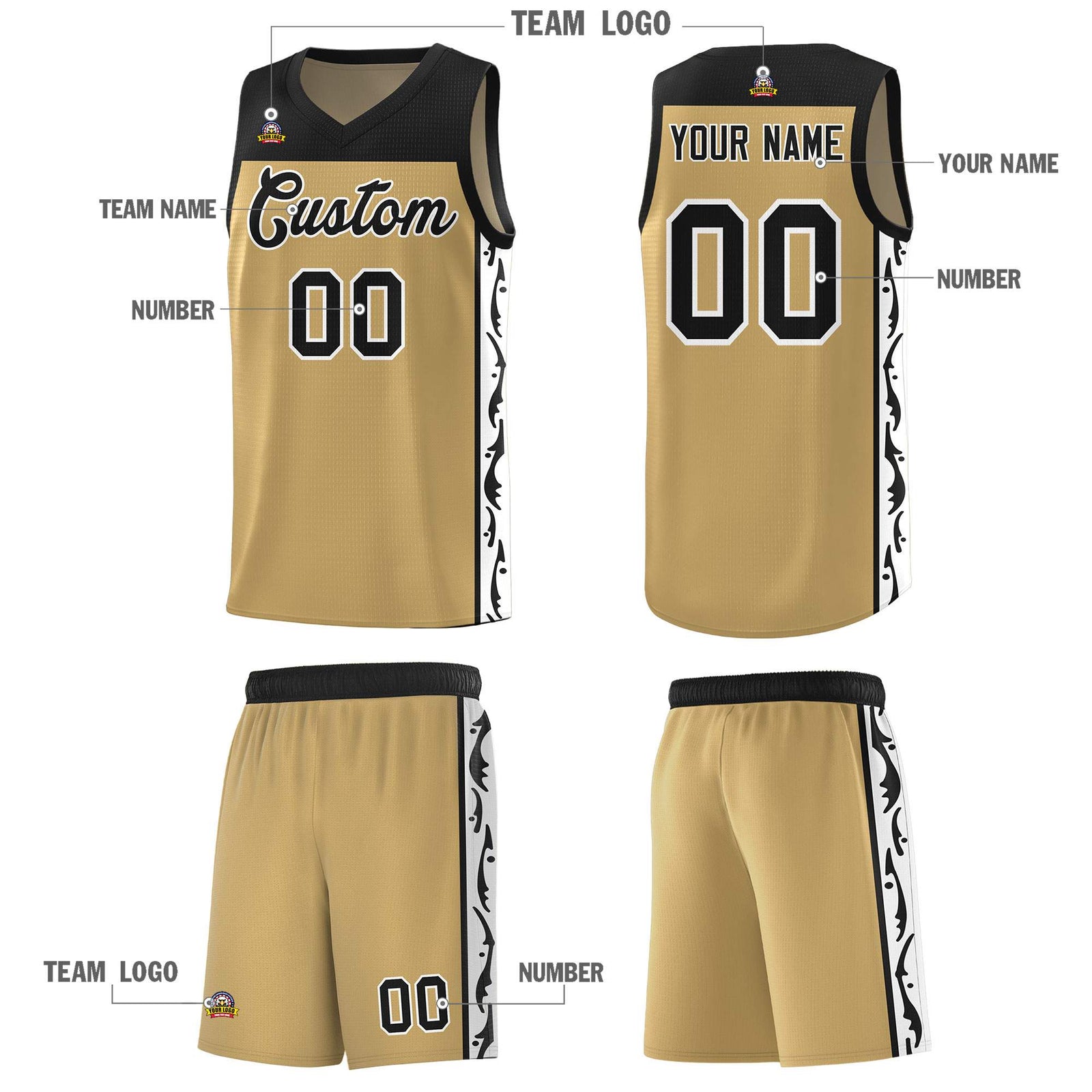 Custom Light Brown Side Pattern Sports Uniform Basketball Jersey