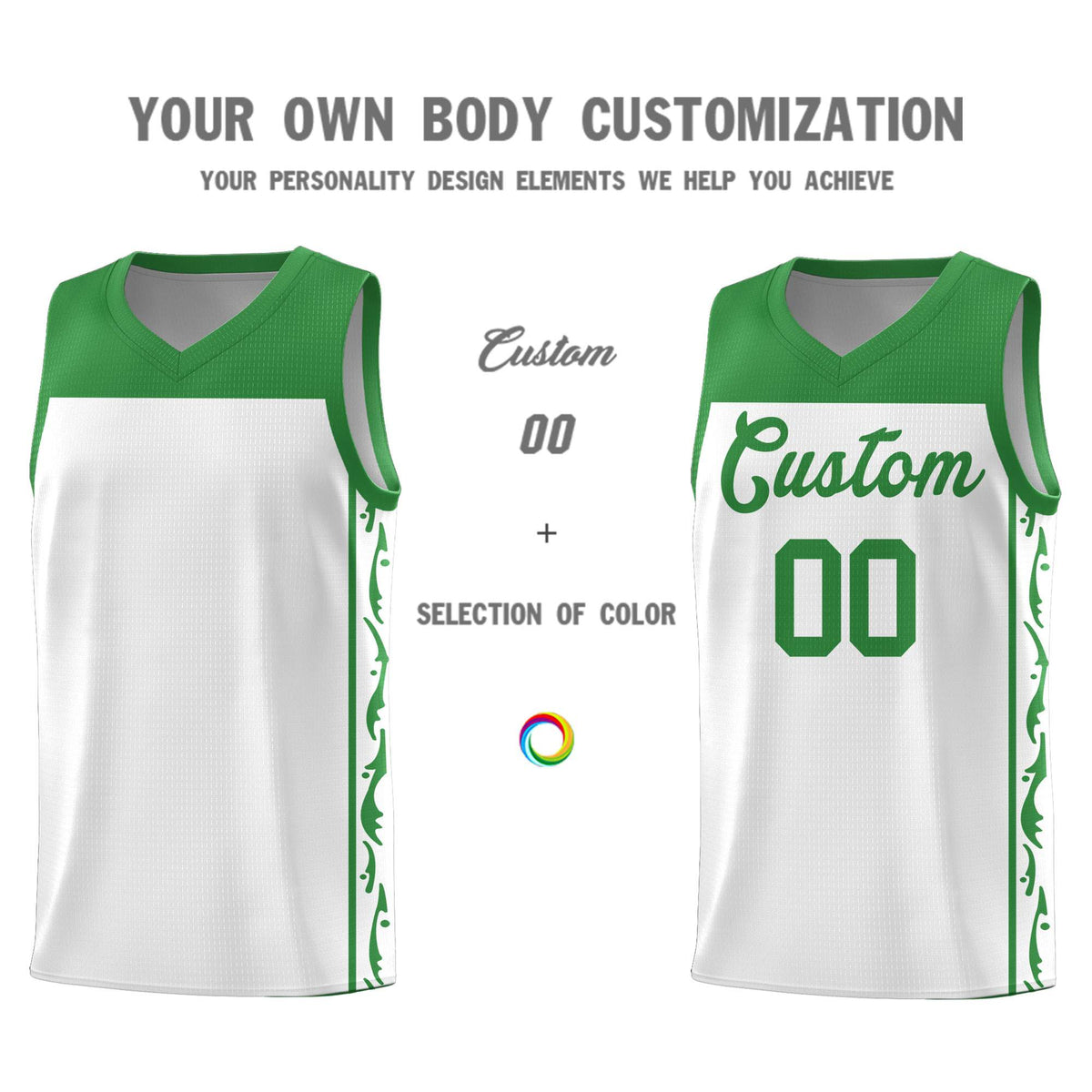 Custom White Side Pattern Sports Uniform Basketball Jersey