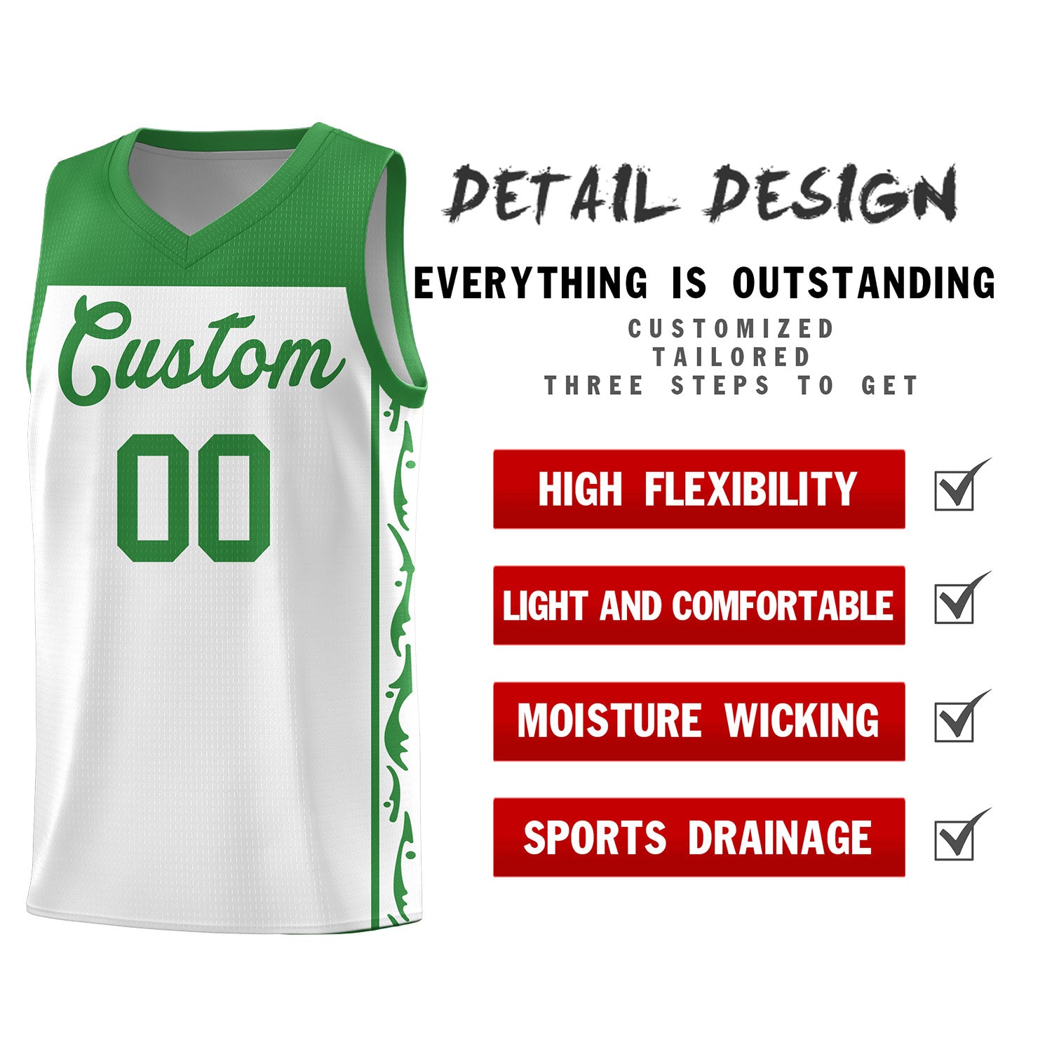 Custom White Side Pattern Sports Uniform Basketball Jersey