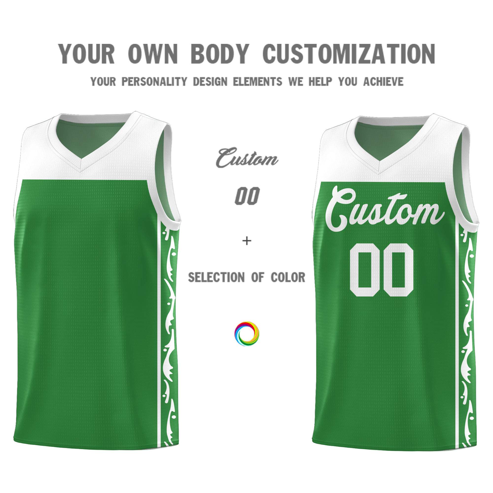 Custom Kelly Green Side Pattern Sports Uniform Basketball Jersey