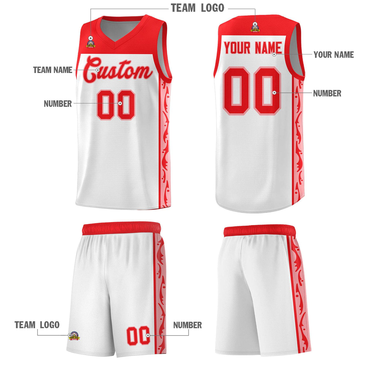 Custom White Side Pattern Sports Uniform Basketball Jersey