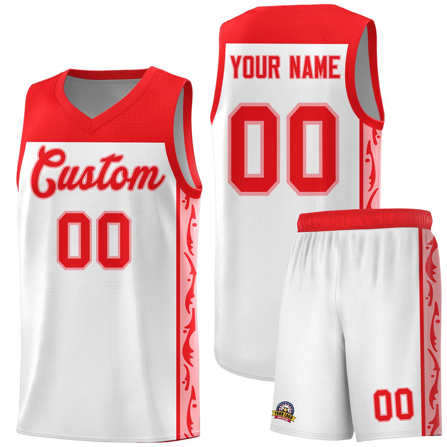 Custom White Side Pattern Sports Uniform Basketball Jersey