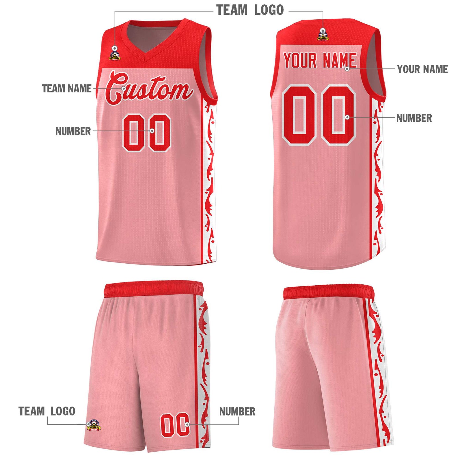 Custom Pink Side Pattern Sports Uniform Basketball Jersey