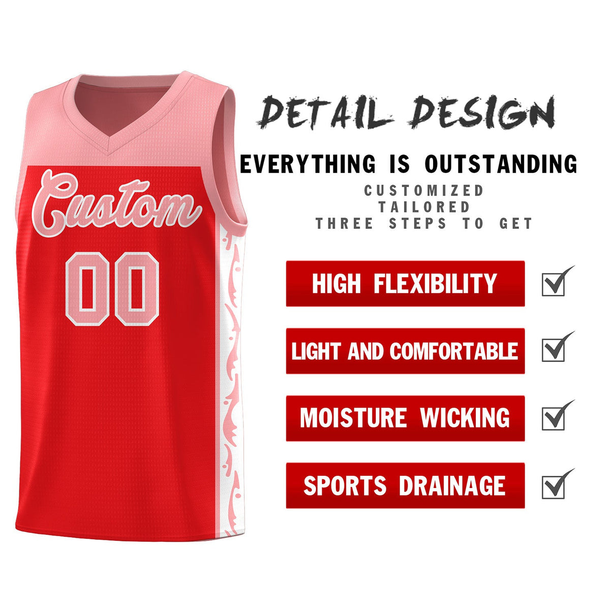 Custom Red Side Pattern Sports Uniform Basketball Jersey
