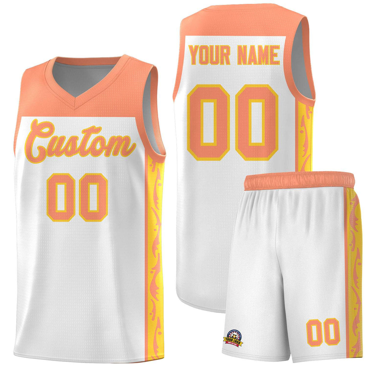 Custom White Side Pattern Sports Uniform Basketball Jersey