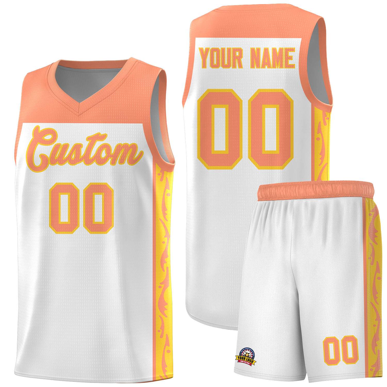 Custom White Side Pattern Sports Uniform Basketball Jersey