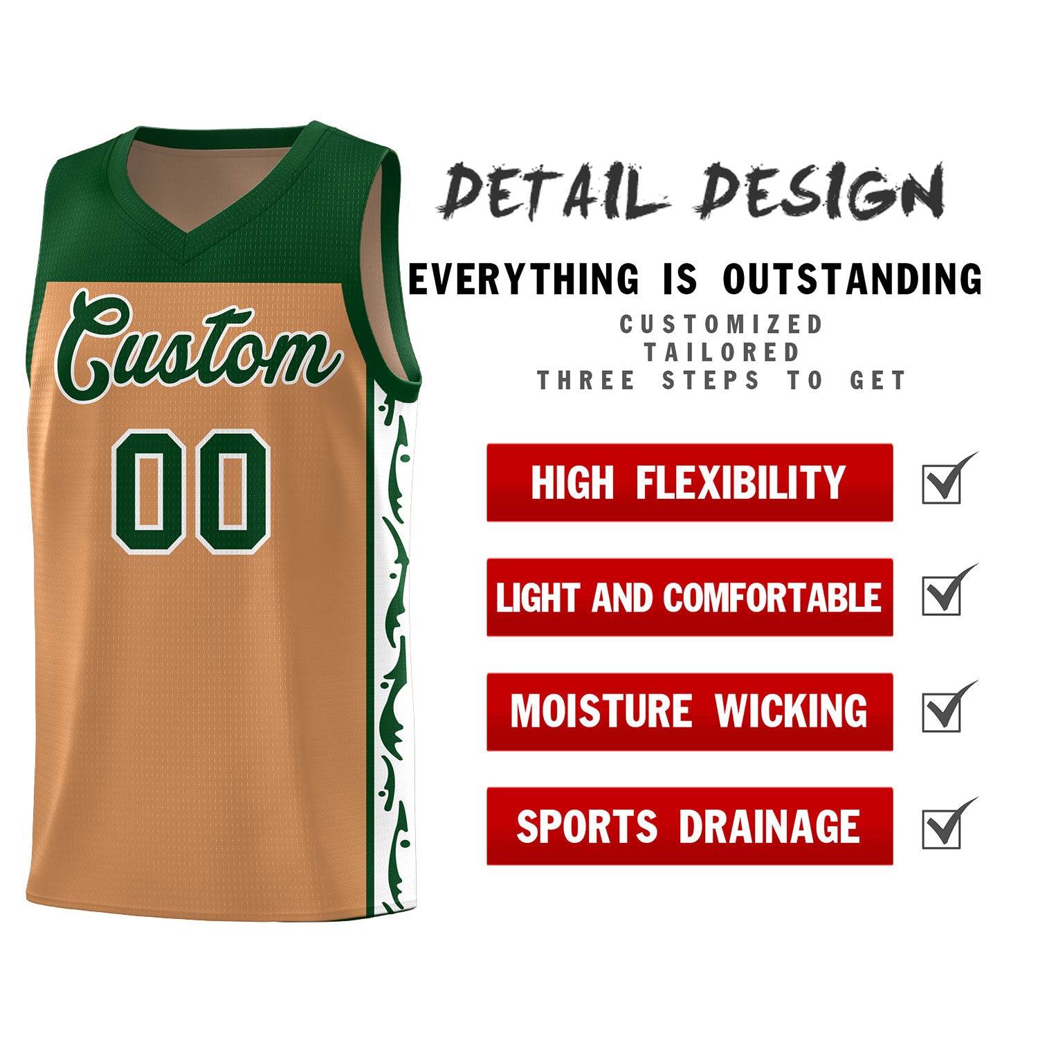 Custom Light Brown Side Pattern Sports Uniform Basketball Jersey