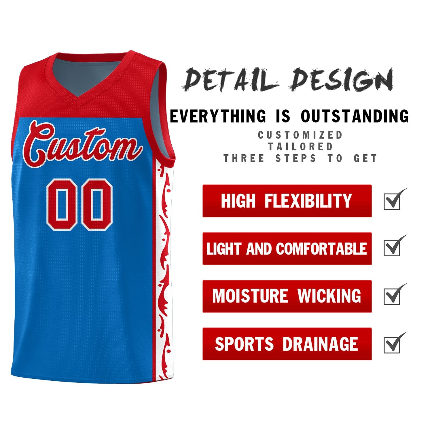 Custom Royal Side Pattern Sports Uniform Basketball Jersey