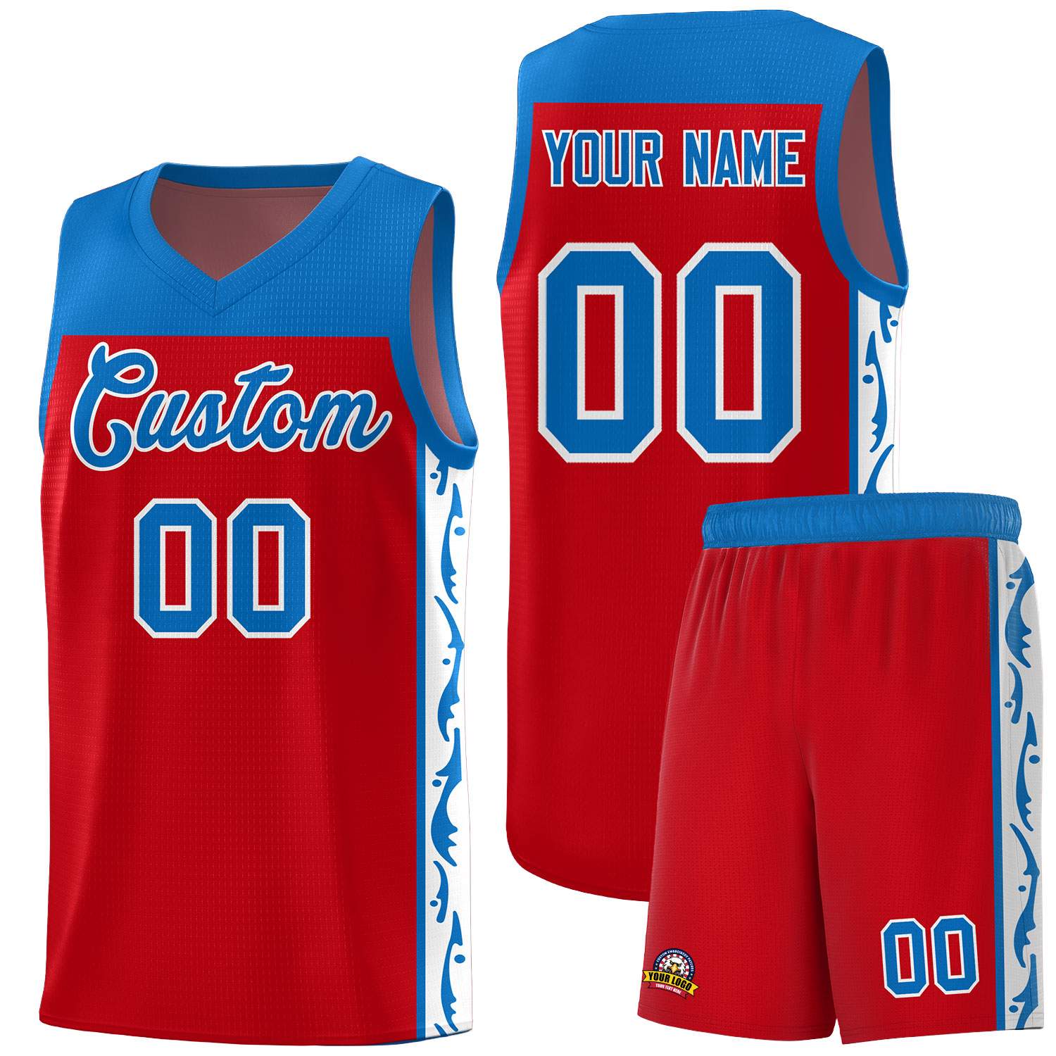 Custom Red Side Pattern Sports Uniform Basketball Jersey