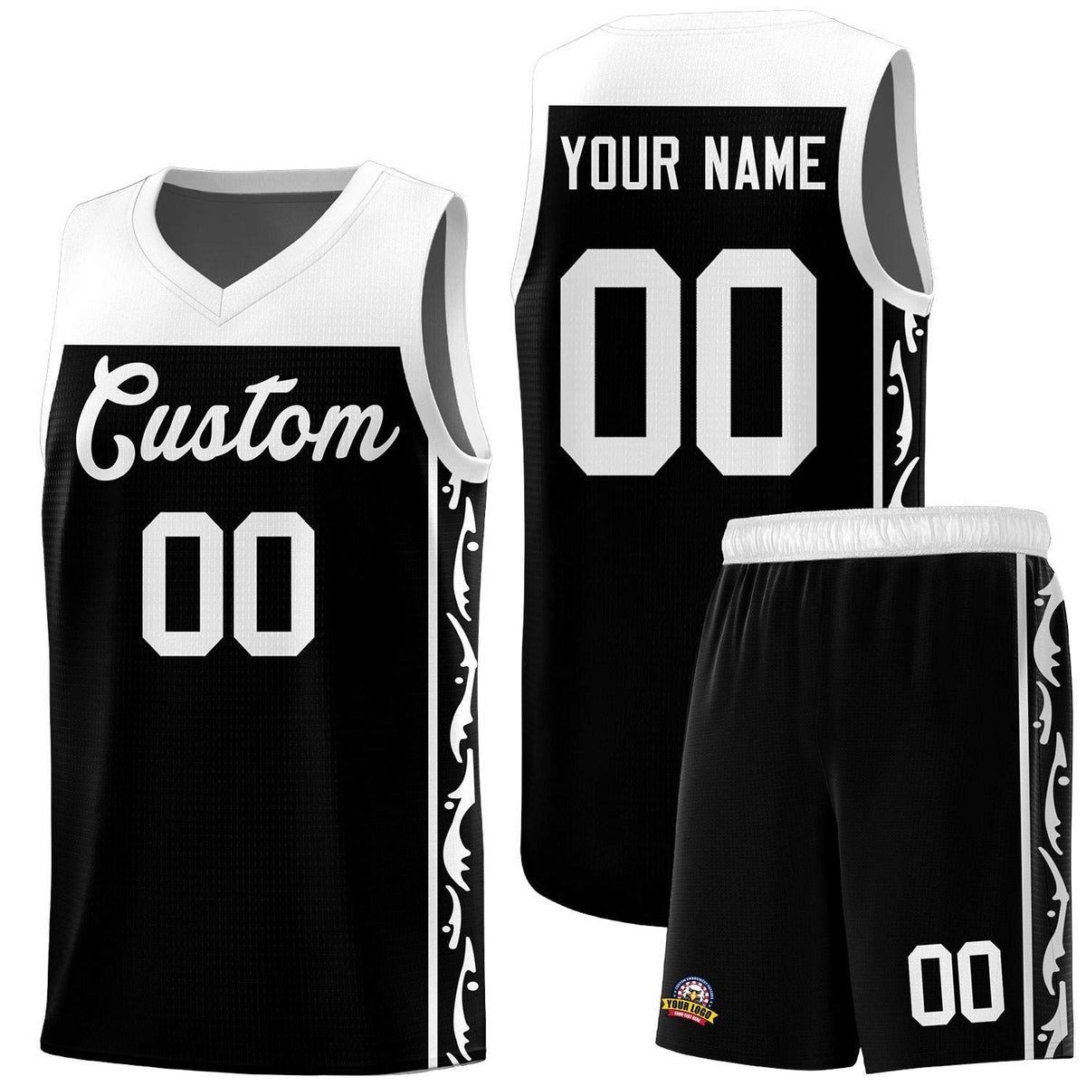 Custom Black Side Pattern Sports Uniform Basketball Jersey