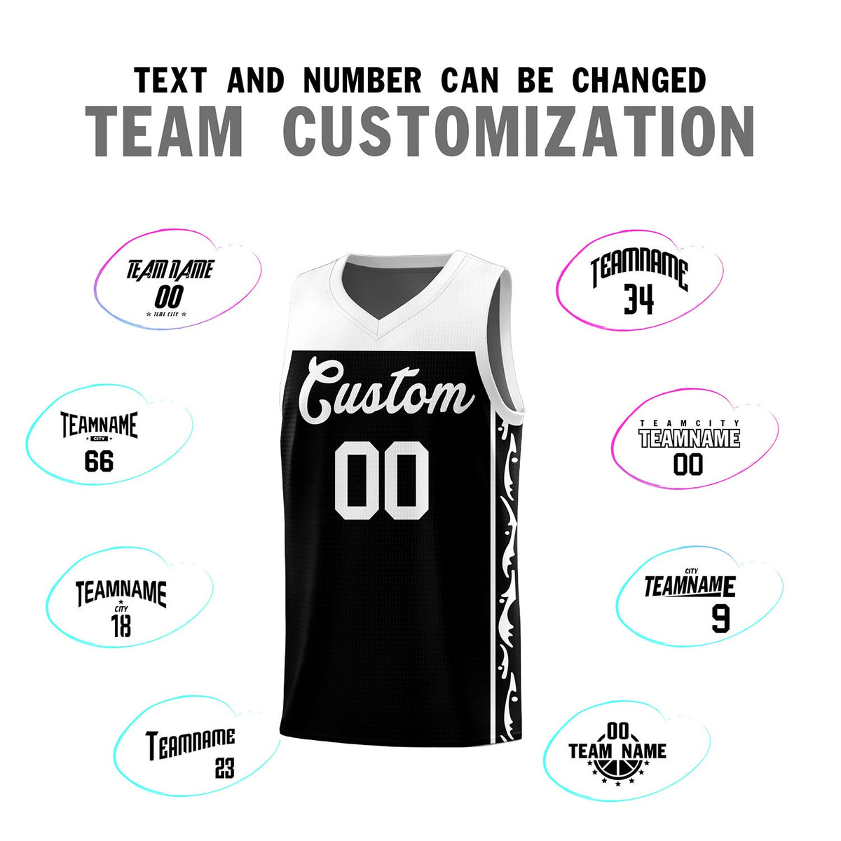 Custom Black Side Pattern Sports Uniform Basketball Jersey