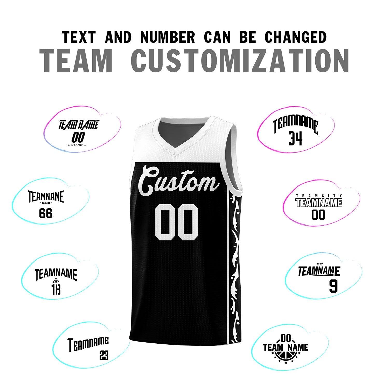Custom Black Side Pattern Sports Uniform Basketball Jersey