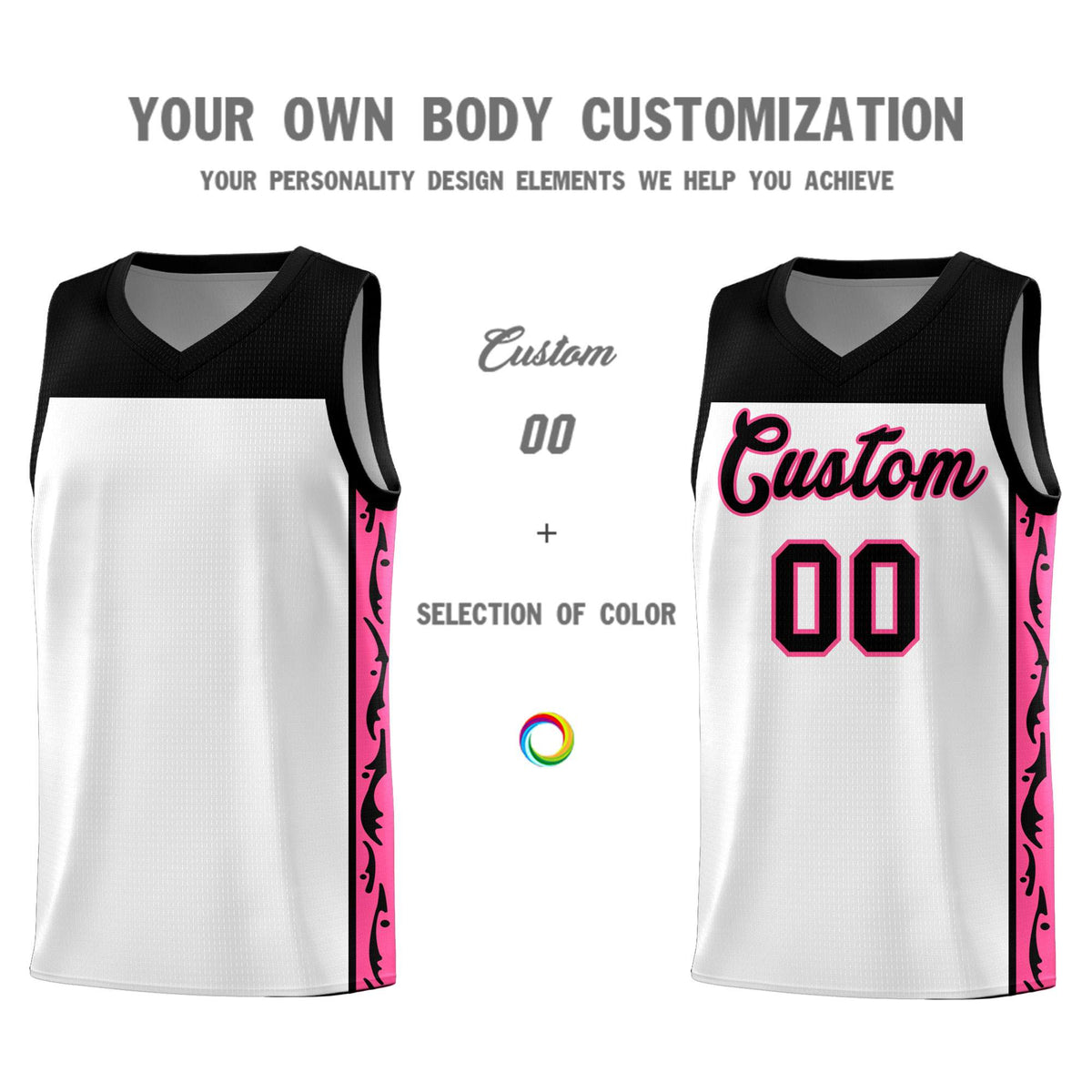 Custom White Side Pattern Sports Uniform Basketball Jersey