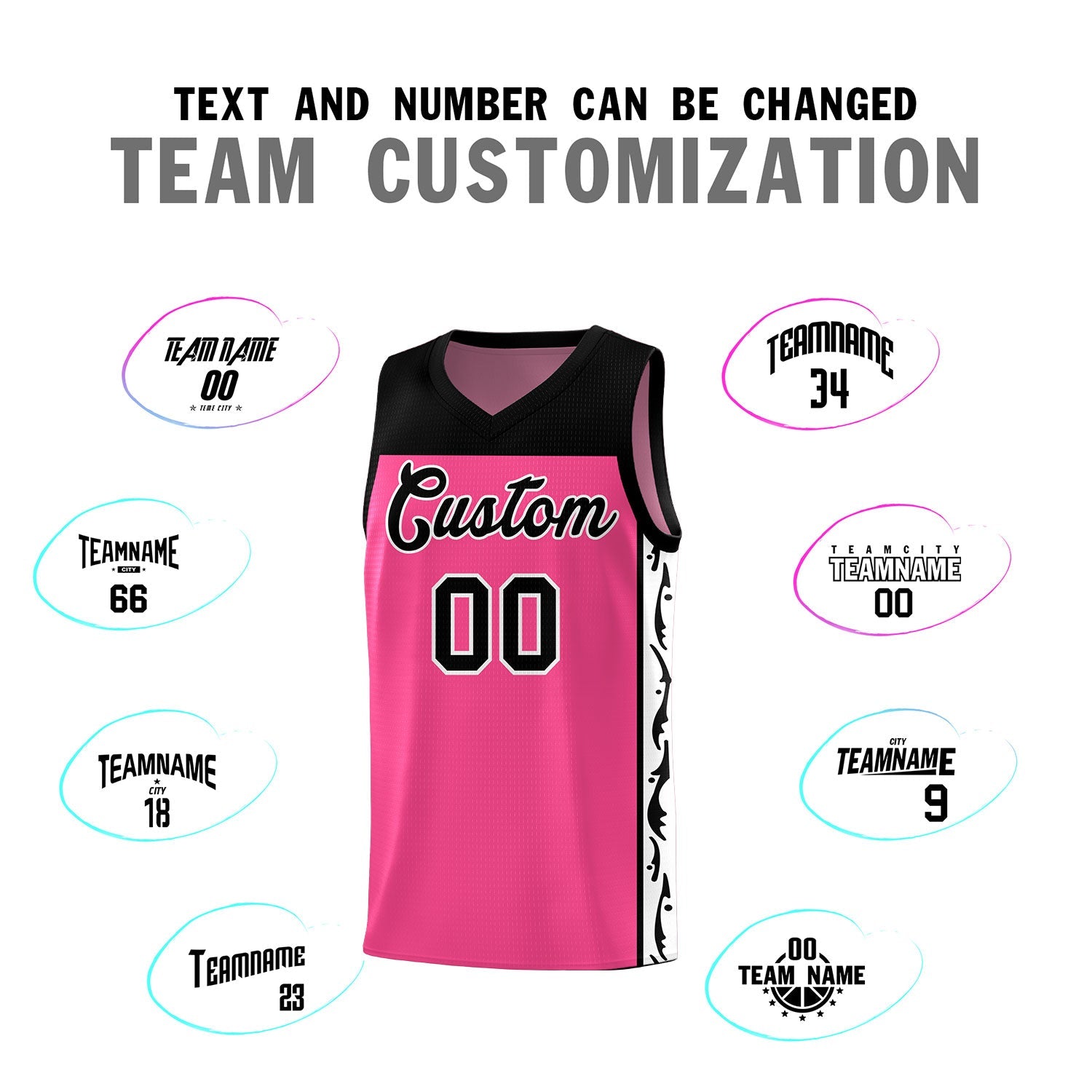 Custom Pink Side Pattern Sports Uniform Basketball Jersey