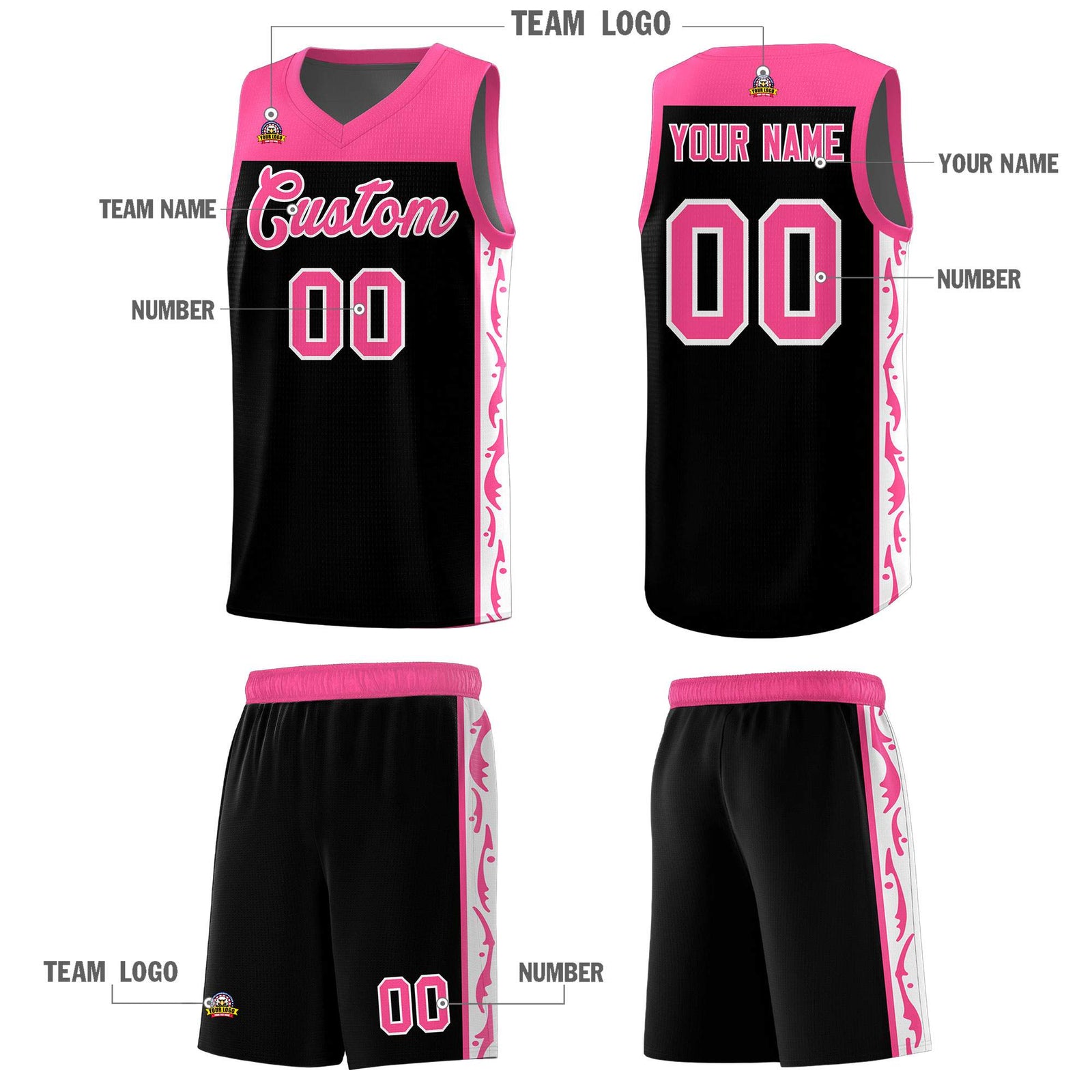 Custom Black Side Pattern Sports Uniform Basketball Jersey