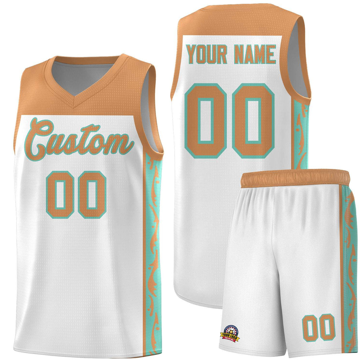 Custom White Side Pattern Sports Uniform Basketball Jersey