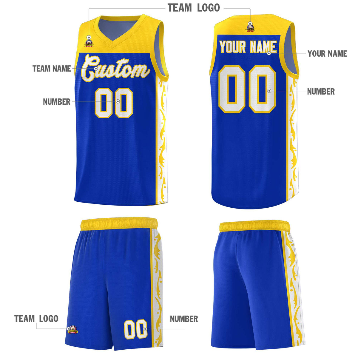 Custom Royal Side Pattern Sports Uniform Basketball Jersey