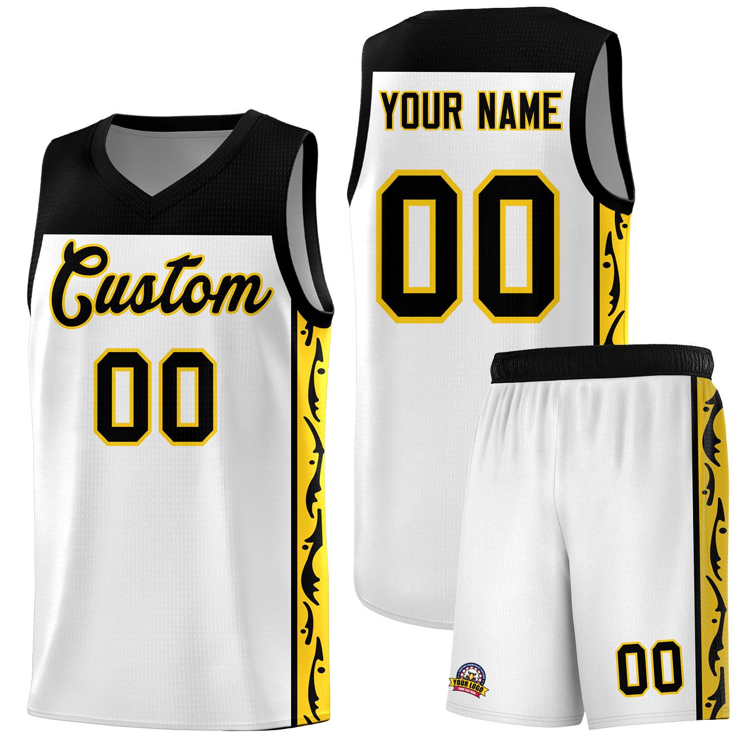 Custom White Side Pattern Sports Uniform Basketball Jersey