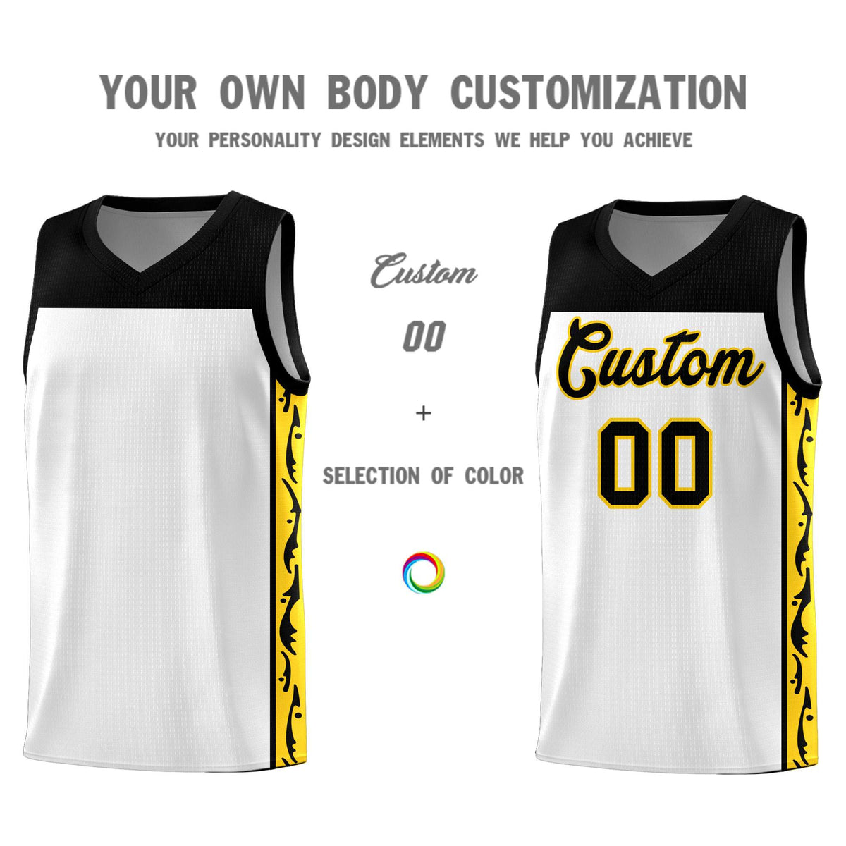 Custom White Side Pattern Sports Uniform Basketball Jersey