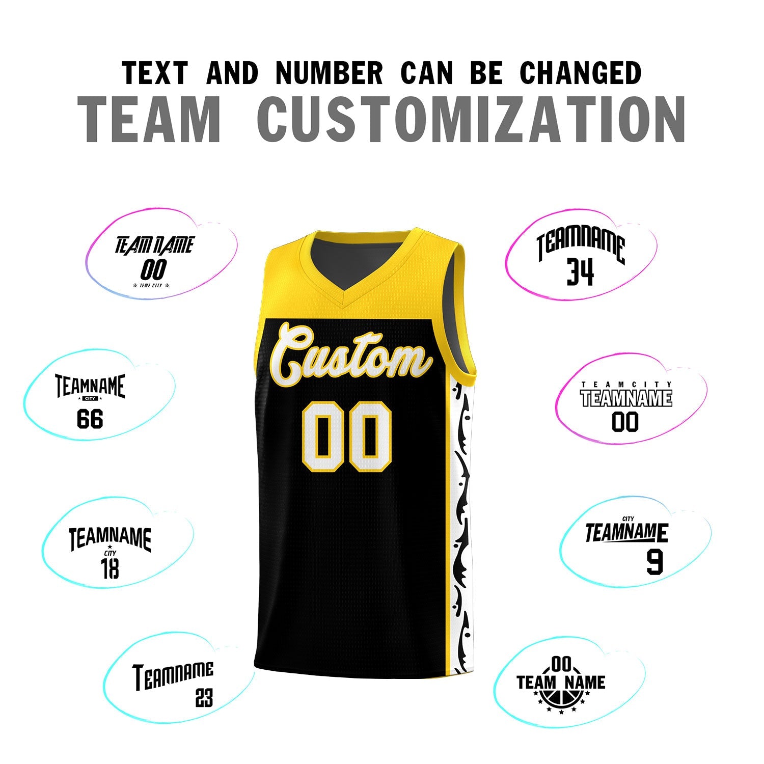 Custom Black Side Pattern Sports Uniform Basketball Jersey