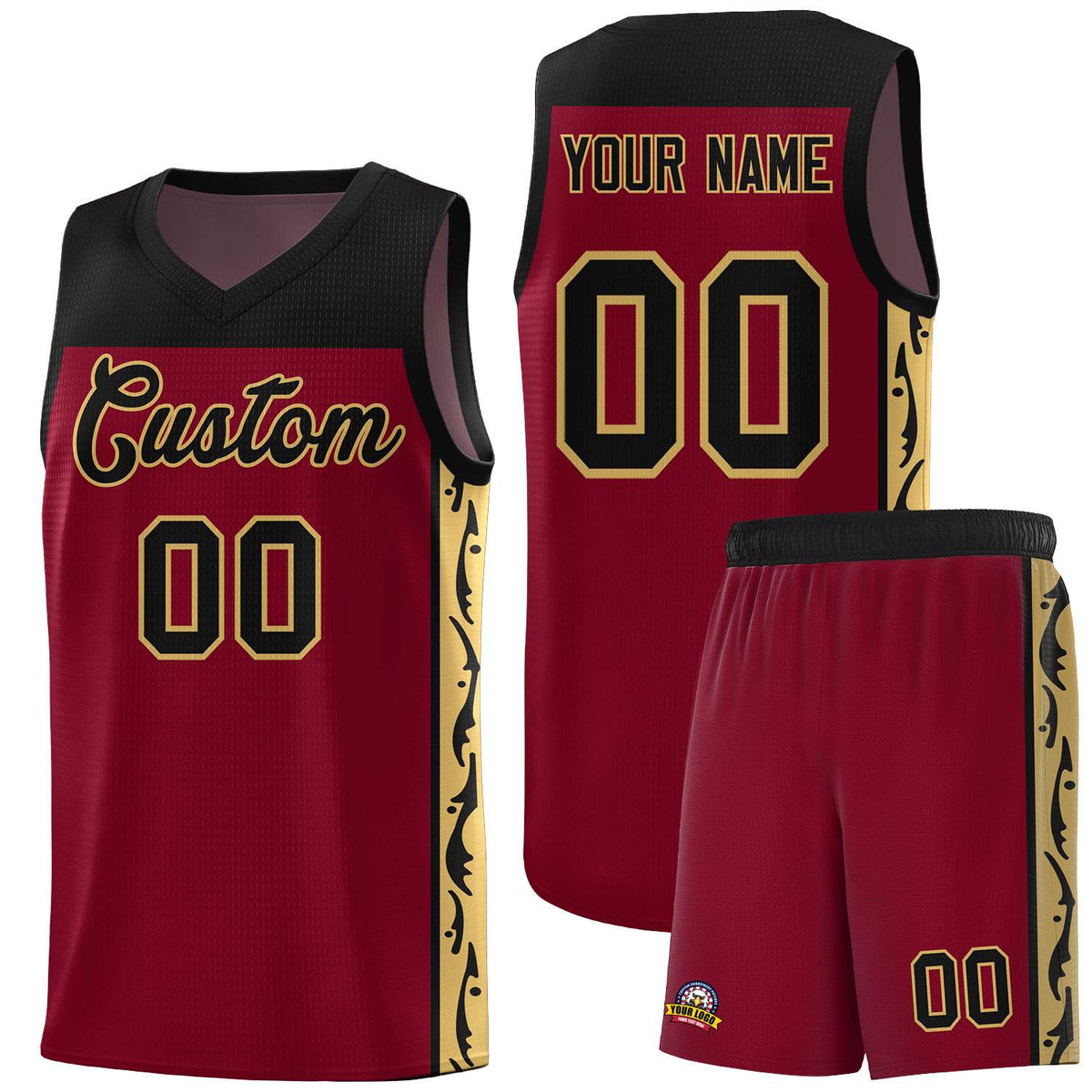 Custom Crimson Side Pattern Sports Uniform Basketball Jersey