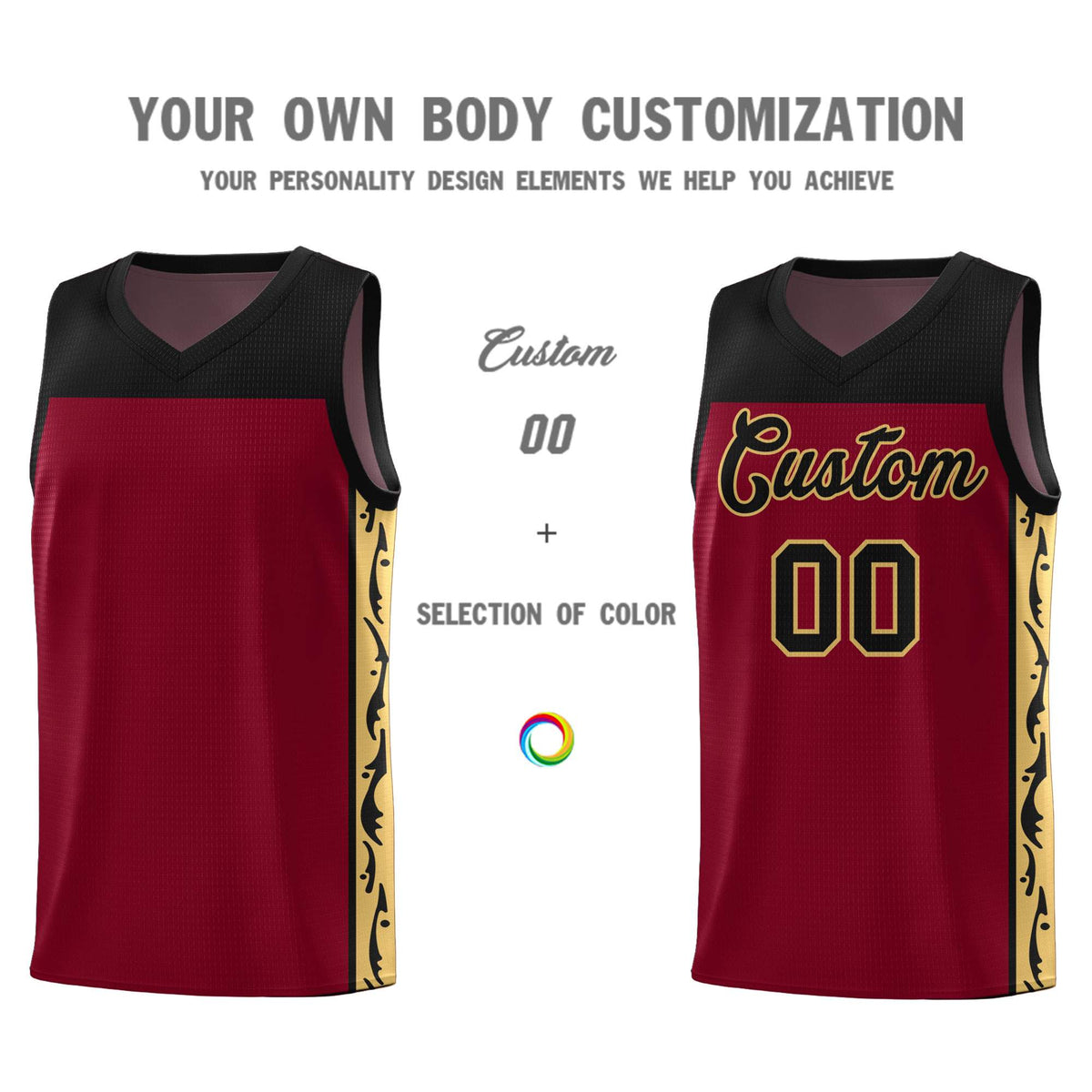 Custom Crimson Side Pattern Sports Uniform Basketball Jersey