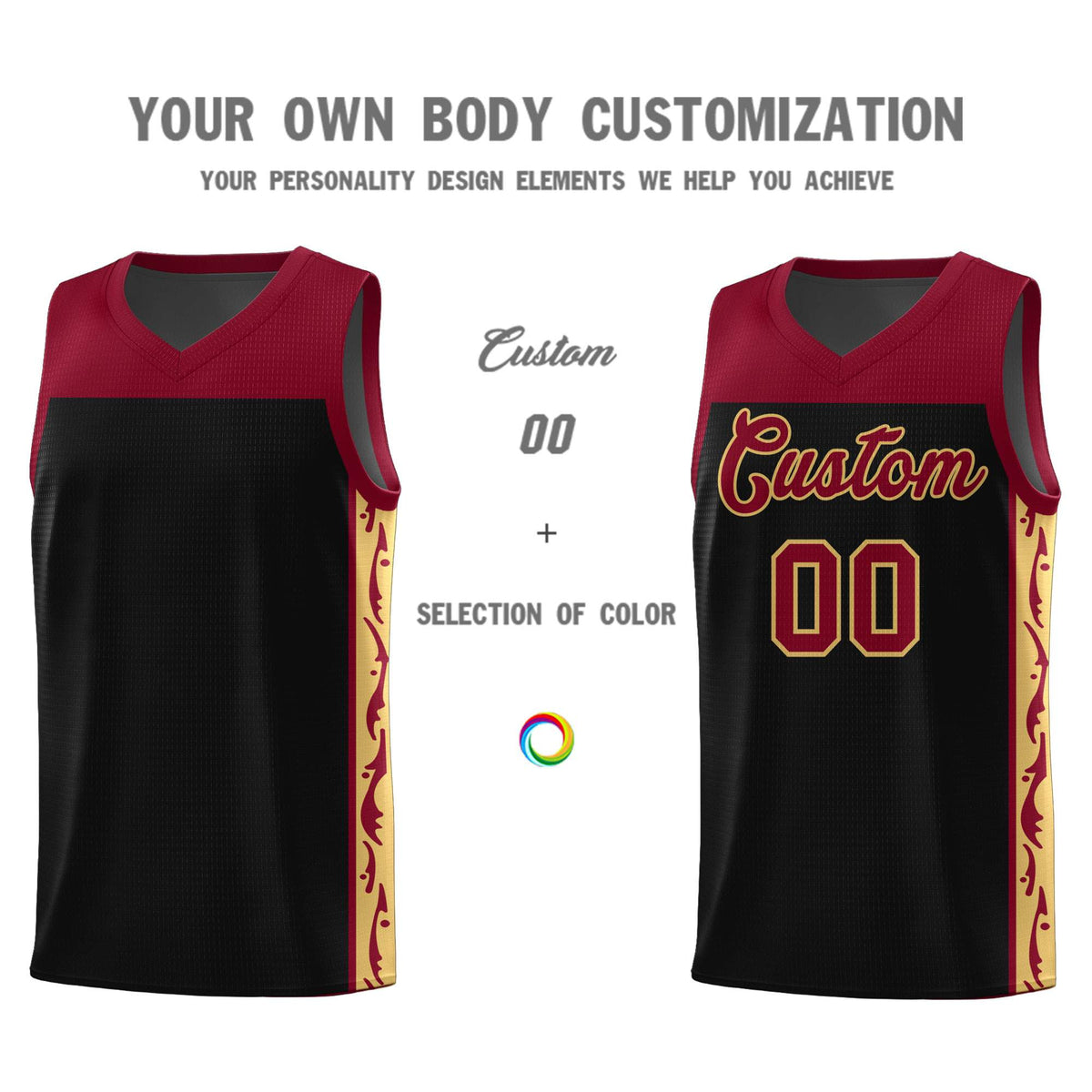 Custom Black Side Pattern Sports Uniform Basketball Jersey