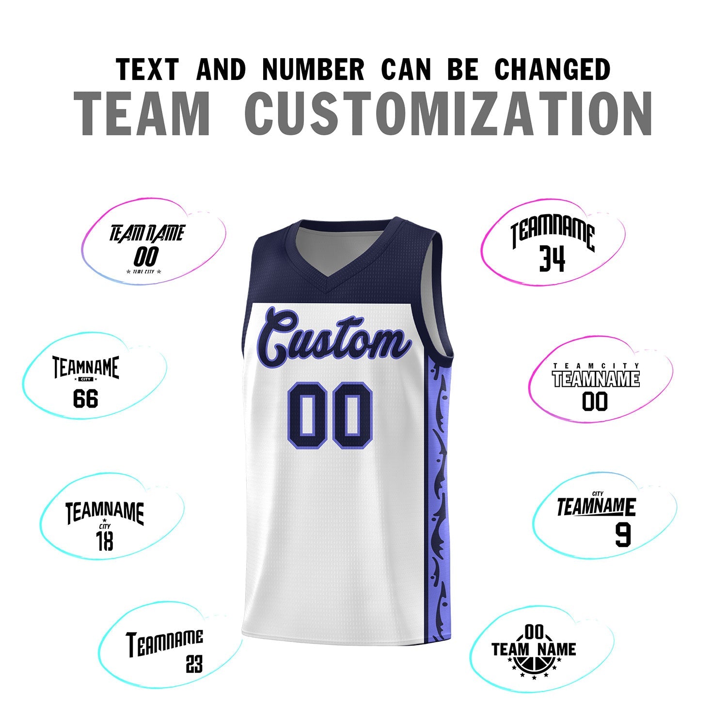 Custom White Side Pattern Sports Uniform Basketball Jersey
