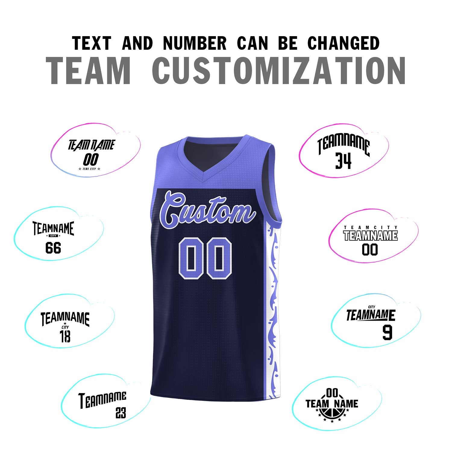Custom Navy Side Pattern Sports Uniform Basketball Jersey
