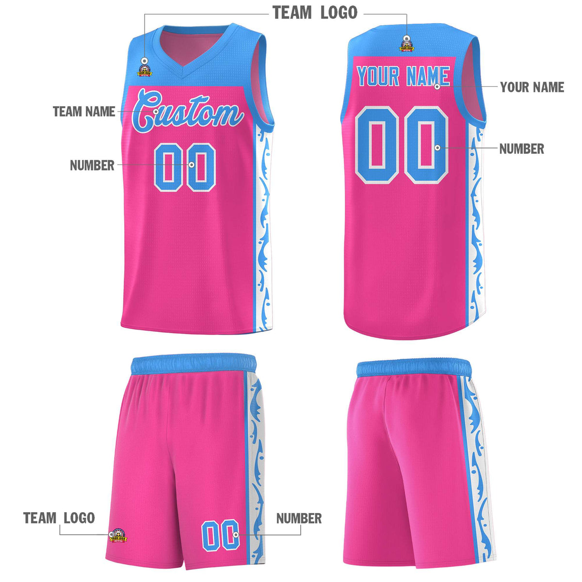 Custom Pink Side Pattern Sports Uniform Basketball Jersey
