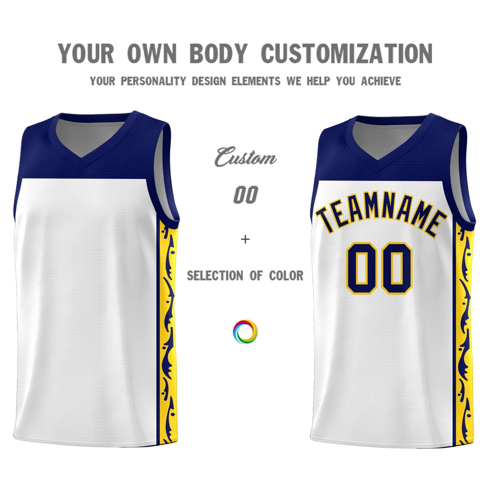 Custom White Side Pattern Sports Uniform Basketball Jersey