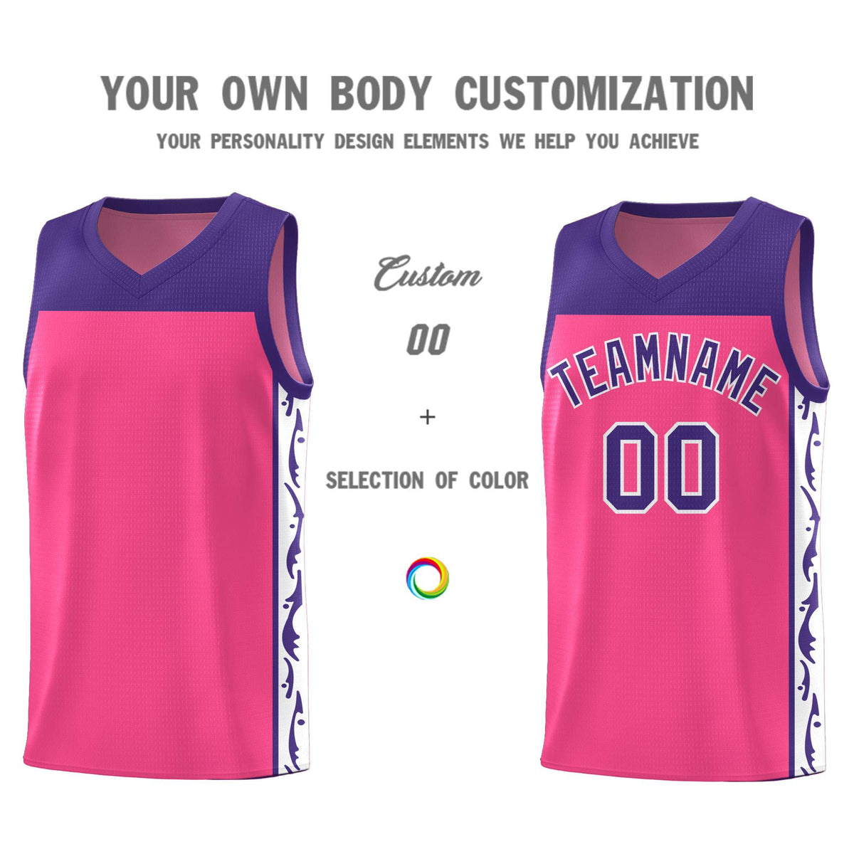 Custom Pink Side Pattern Sports Uniform Basketball Jersey