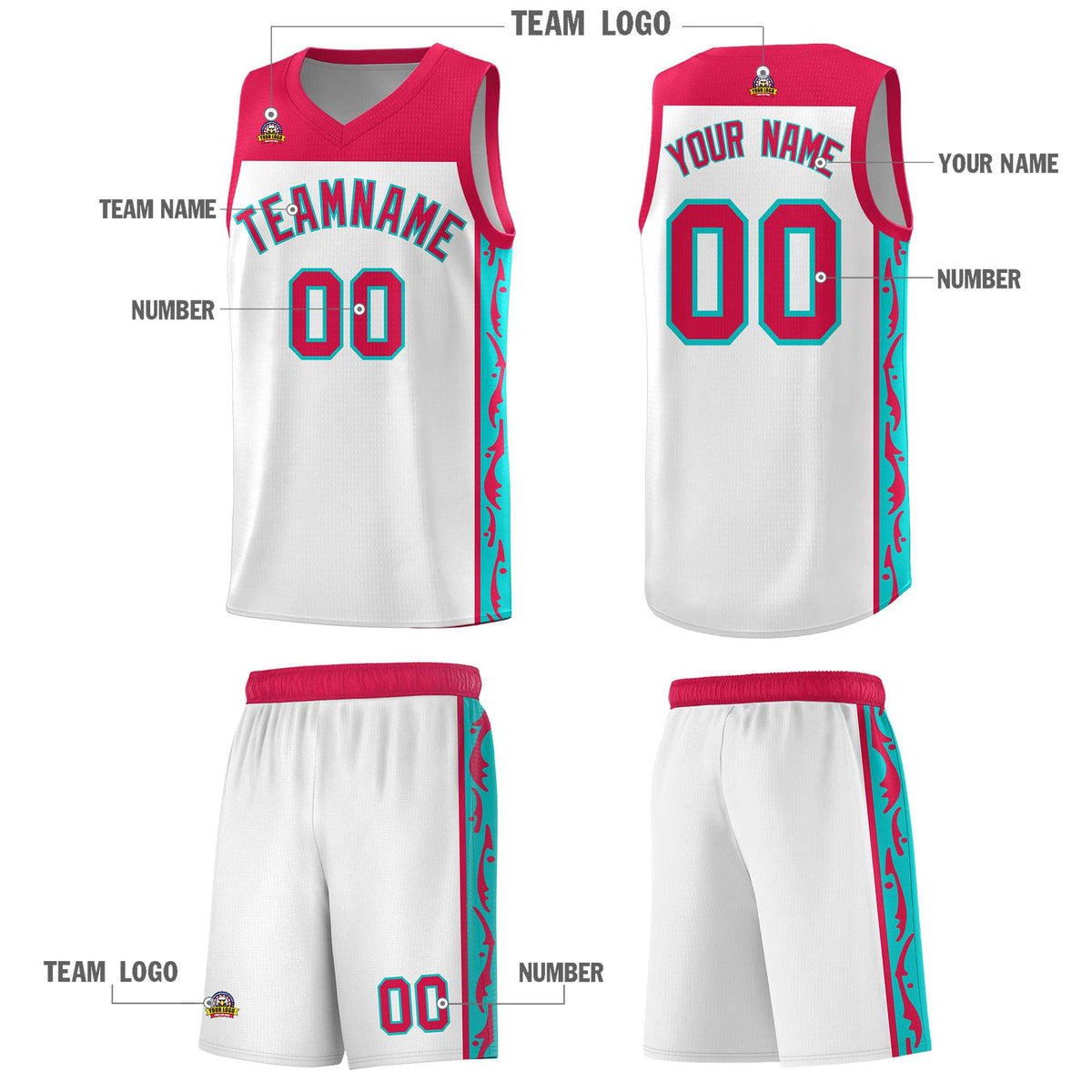Custom White Side Pattern Sports Uniform Basketball Jersey
