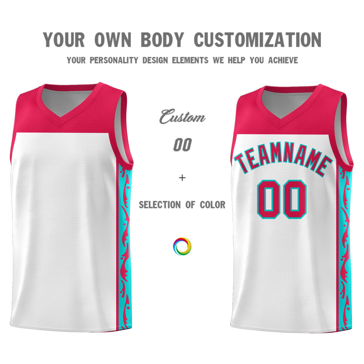 Custom White Side Pattern Sports Uniform Basketball Jersey
