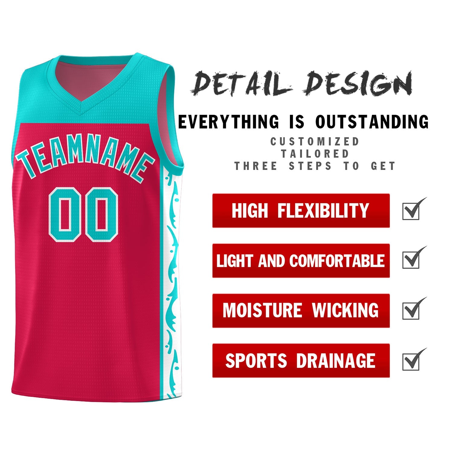 Custom Red Side Pattern Sports Uniform Basketball Jersey