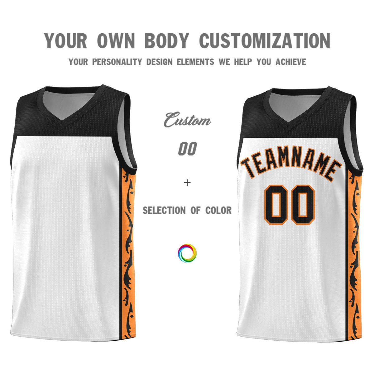 Custom White Side Pattern Sports Uniform Basketball Jersey