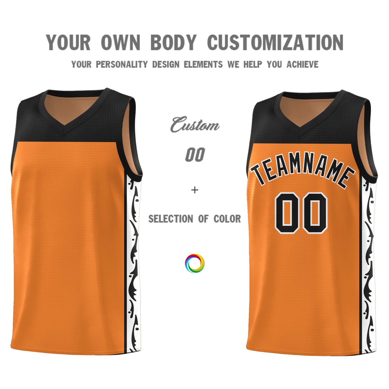 Custom Gold Orange Side Pattern Sports Uniform Basketball Jersey
