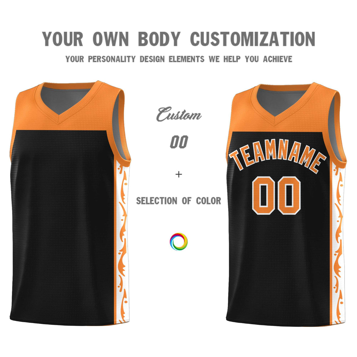 Custom Black Side Pattern Sports Uniform Basketball Jersey