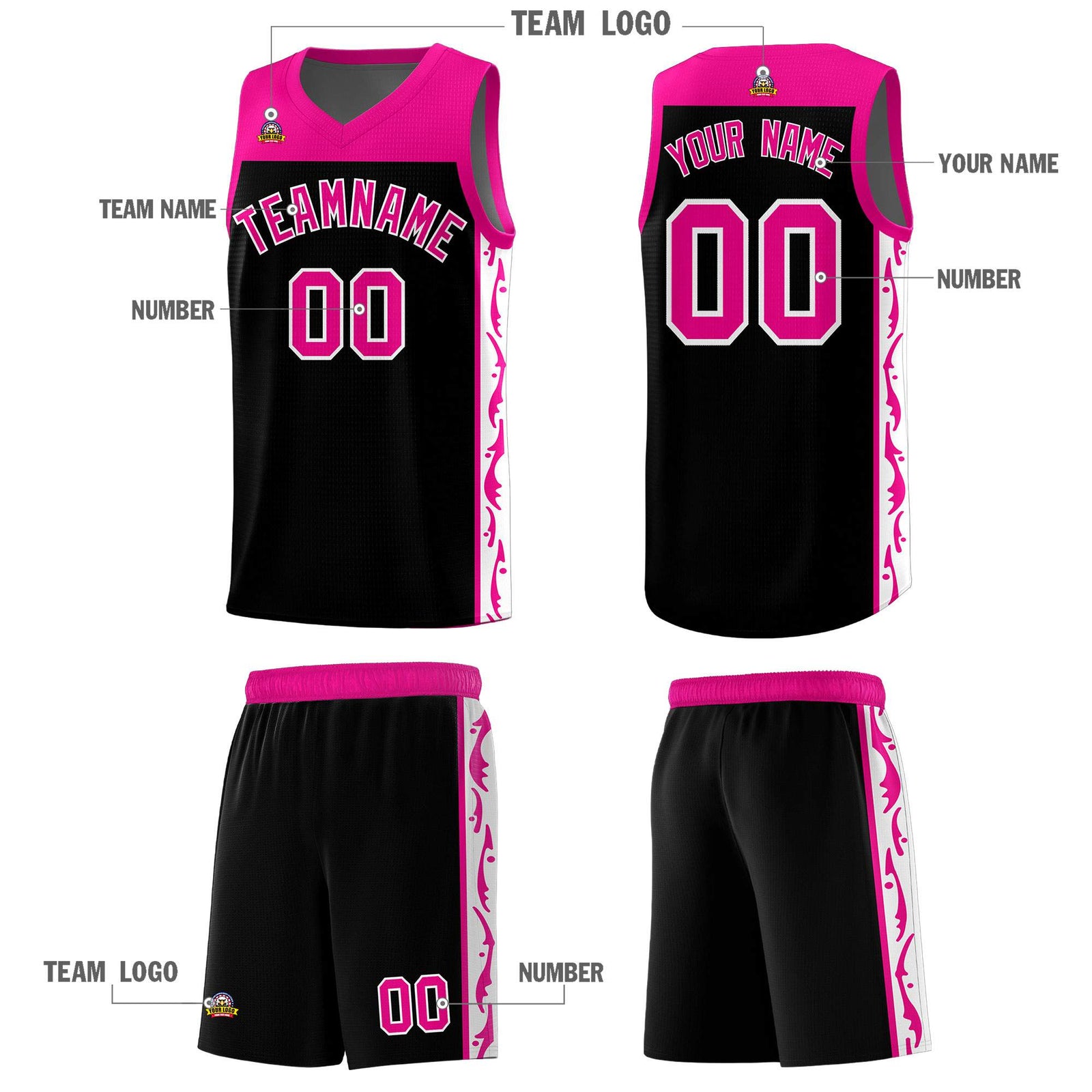 Custom Black Side Pattern Sports Uniform Basketball Jersey
