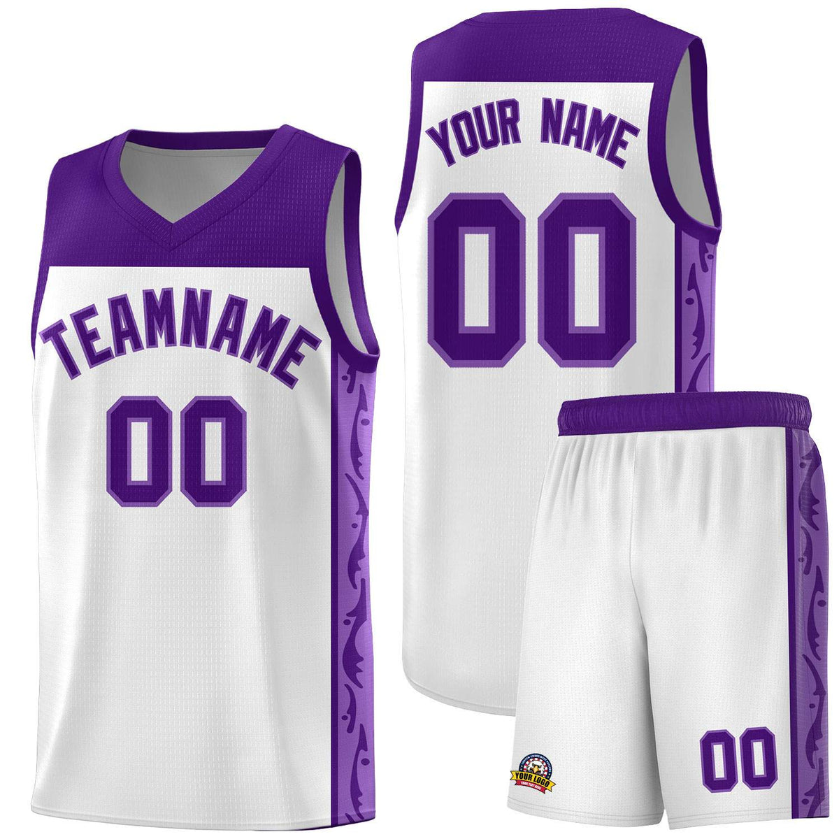 Custom White Side Pattern Sports Uniform Basketball Jersey