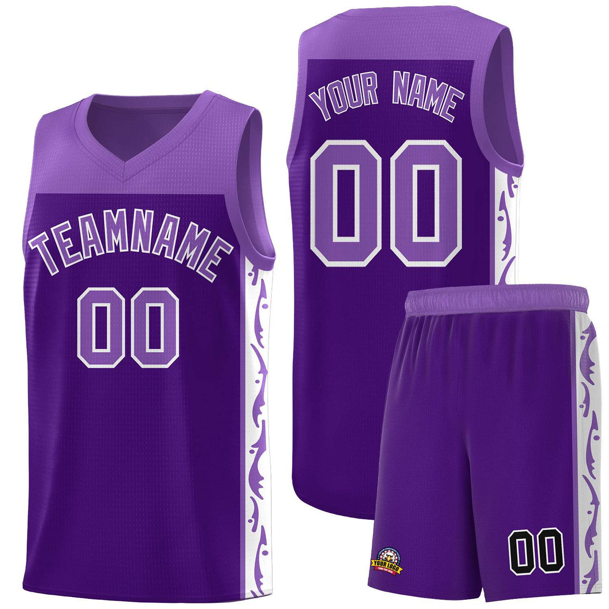 Custom Purple Side Pattern Sports Uniform Basketball Jersey