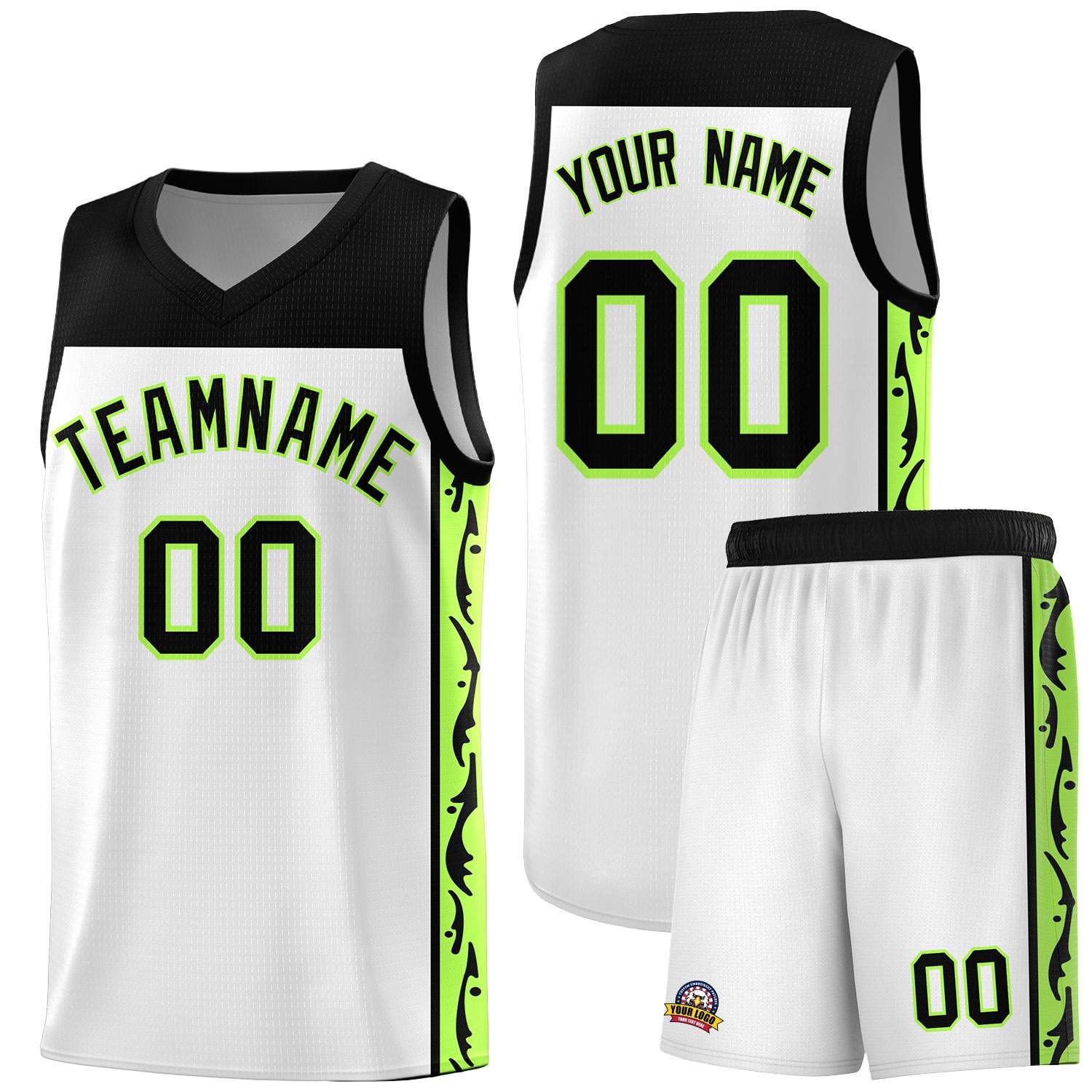 Custom White Side Pattern Sports Uniform Basketball Jersey