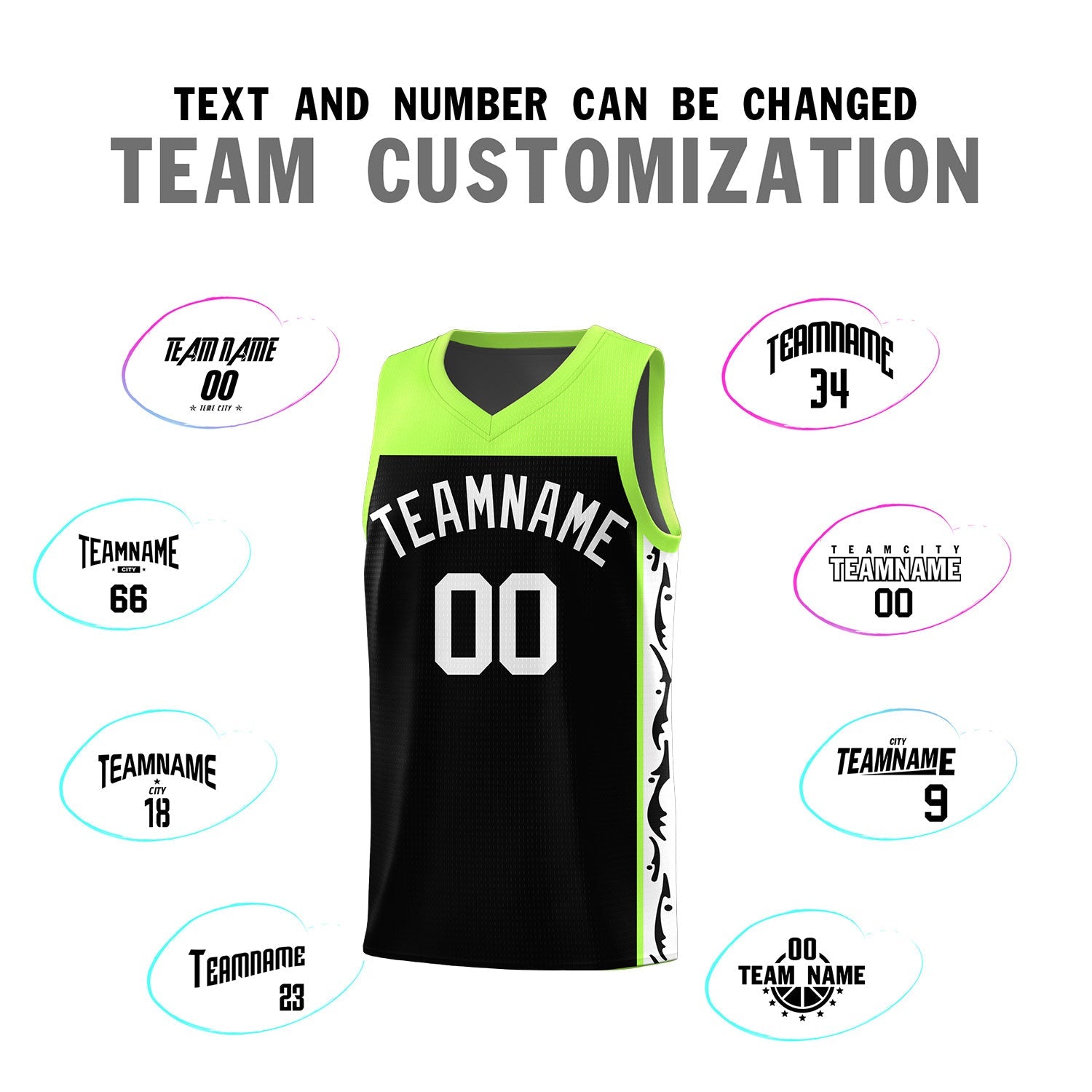 Custom Black Side Pattern Sports Uniform Basketball Jersey