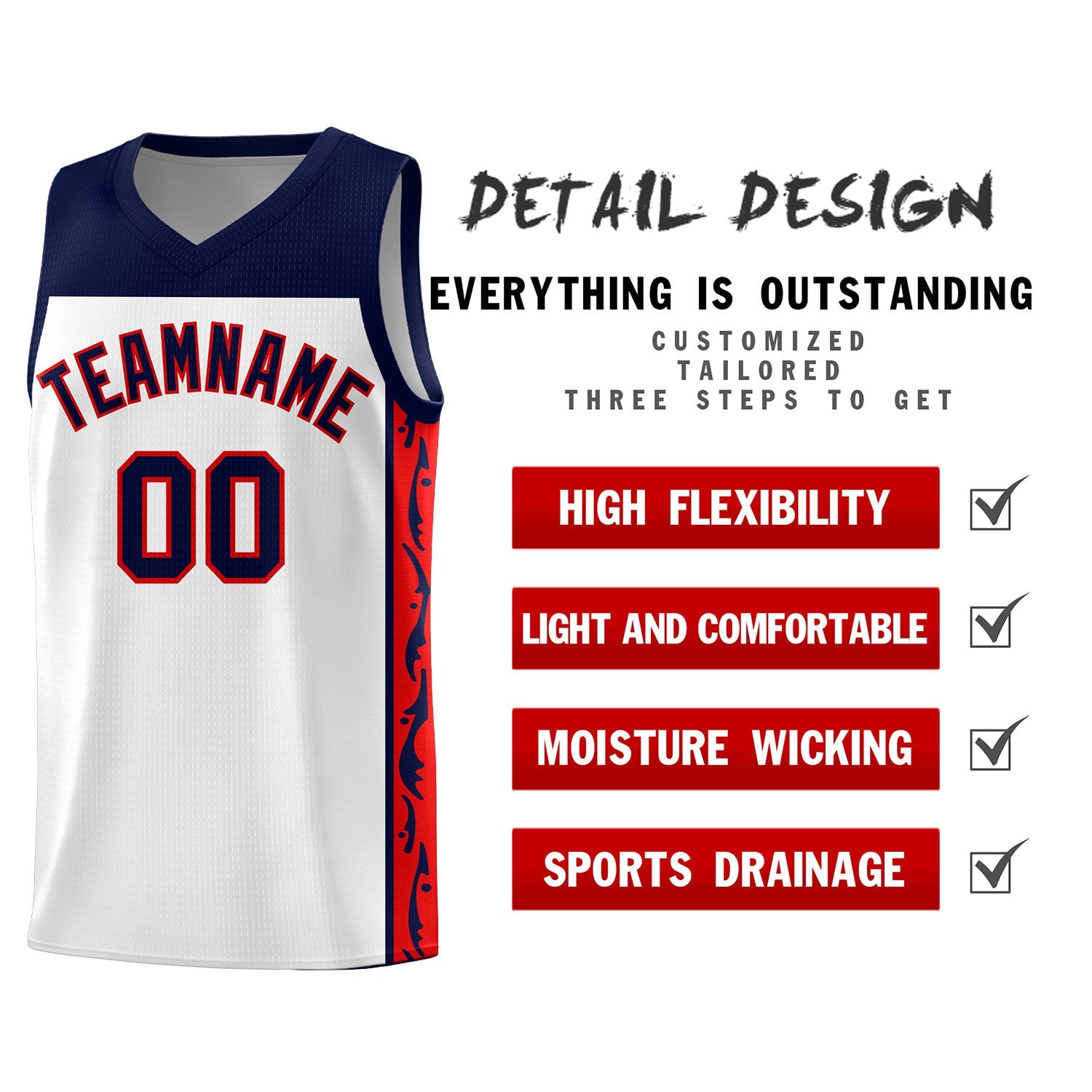 Custom White Side Pattern Sports Uniform Basketball Jersey