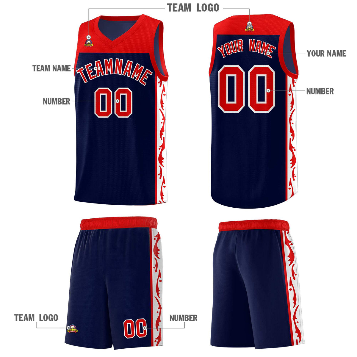 Custom Navy Side Pattern Sports Uniform Basketball Jersey