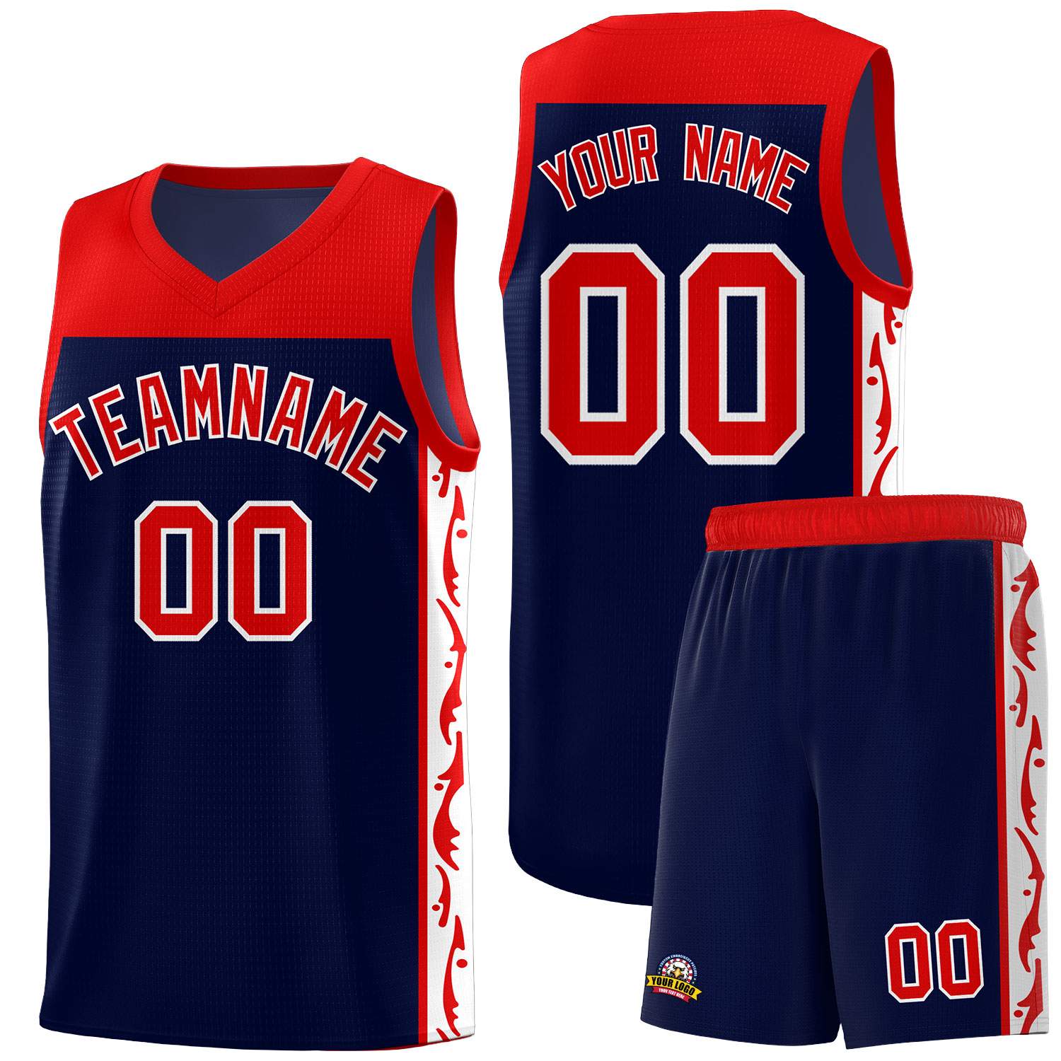 Custom Navy Side Pattern Sports Uniform Basketball Jersey