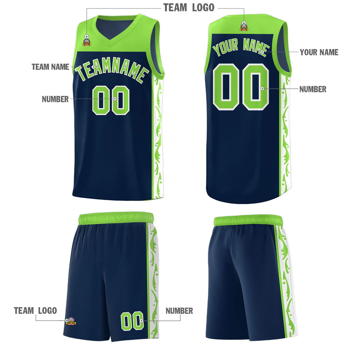 Custom Navy Side Pattern Sports Uniform Basketball Jersey