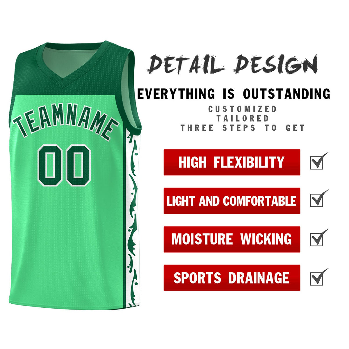 Custom Bright Green Side Pattern Sports Uniform Basketball Jersey